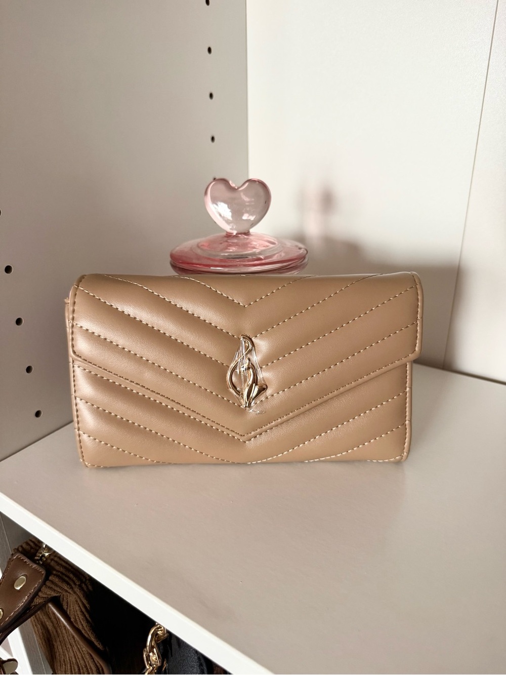 Baby Phat Quilted Beige Chevron Wallet with Gold Emblem
